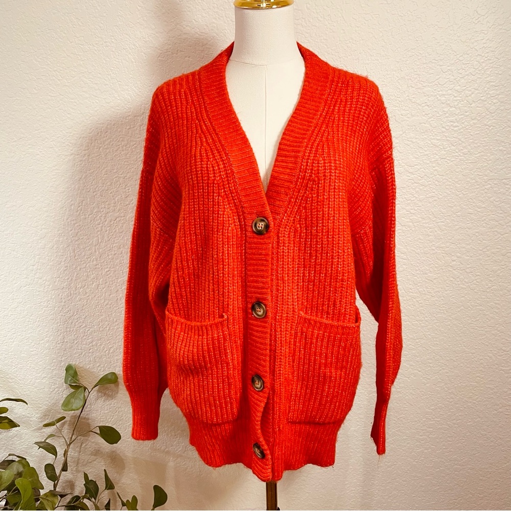 Steve Madden Vibrant Orange Chunky Knit Cardigan Sweater